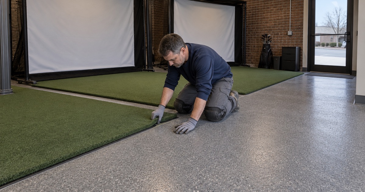 A textured, abrasion-resistant walkway where golfers walk in from the course to a Midlothian simulator lounge